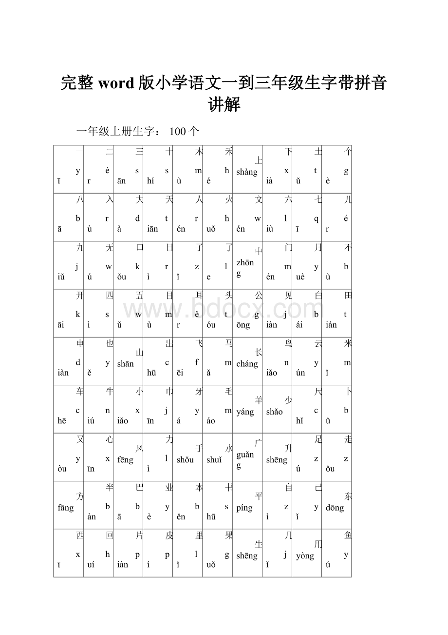 完整word版小学语文一到三年级生字带拼音讲解.docx_第1页