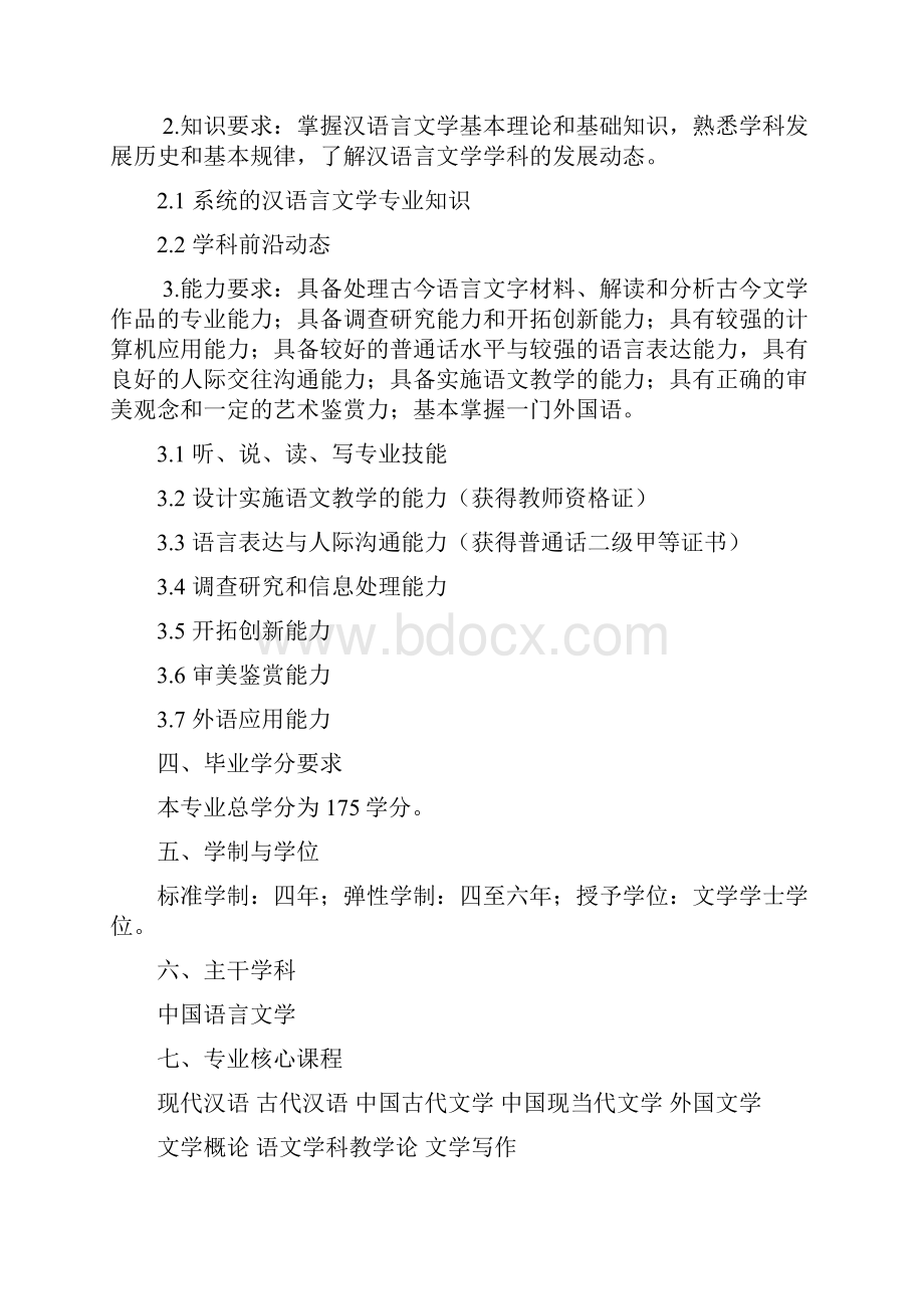 版汉语言文学专业人才培养方案Word文件下载.docx_第2页