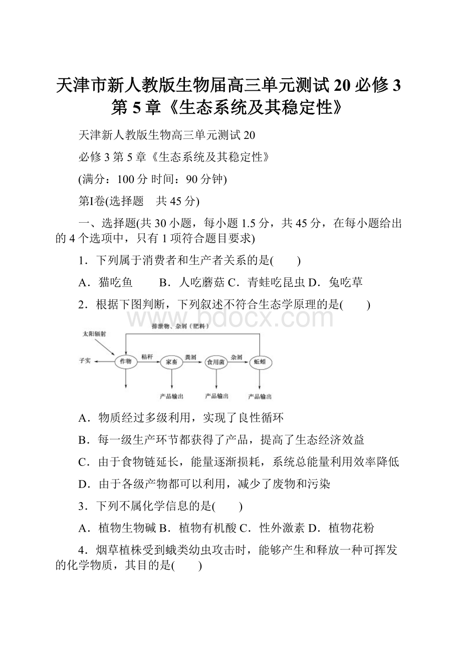 天津市新人教版生物届高三单元测试20必修3第5章《生态系统及其稳定性》.docx_第1页