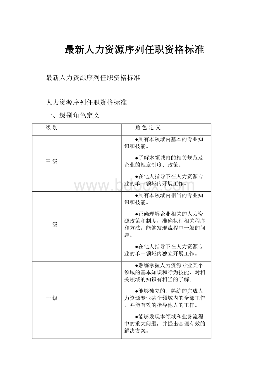 最新人力资源序列任职资格标准Word下载.docx_第1页