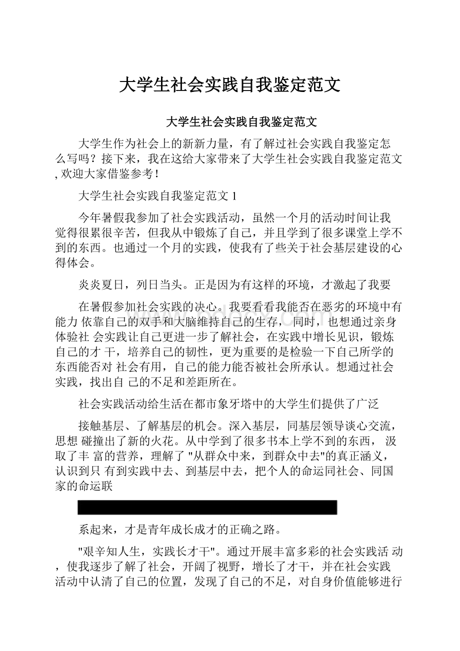 大学生社会实践自我鉴定范文文档格式.docx