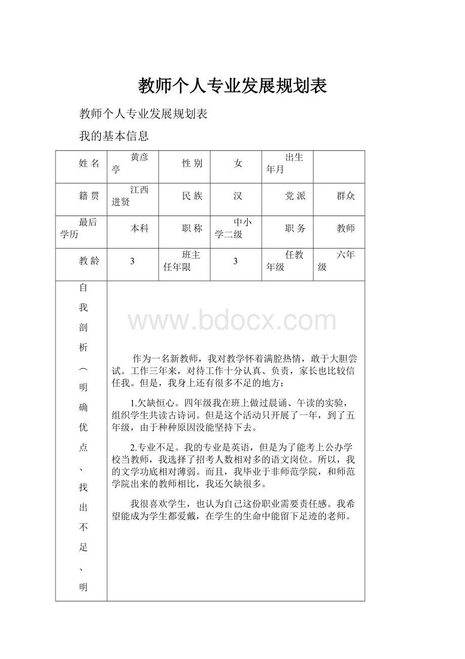 教师个人专业发展规划表.docx