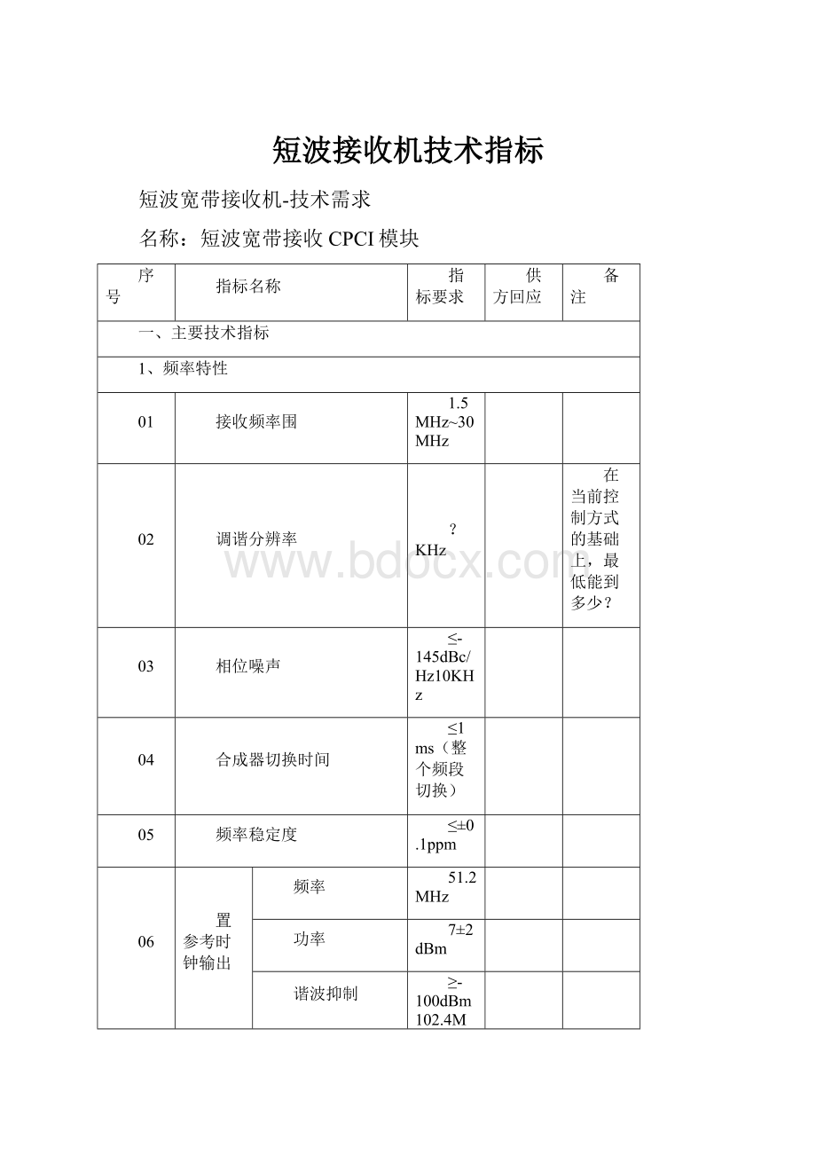 短波接收机技术指标Word格式文档下载.docx