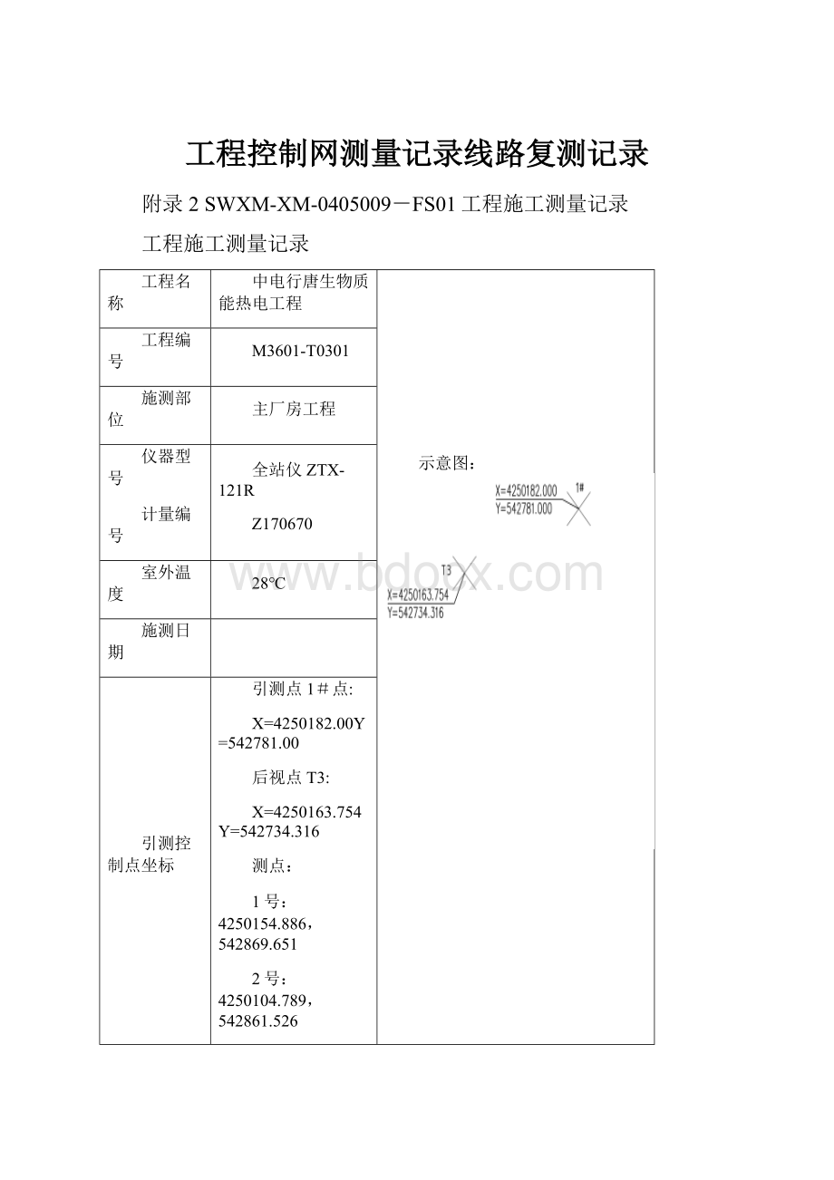 工程控制网测量记录线路复测记录.docx_第1页