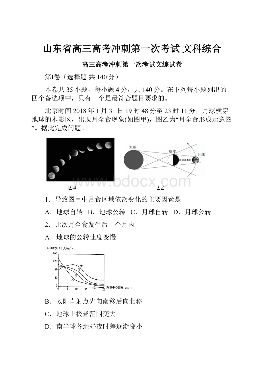 山东省高三高考冲刺第一次考试 文科综合.docx