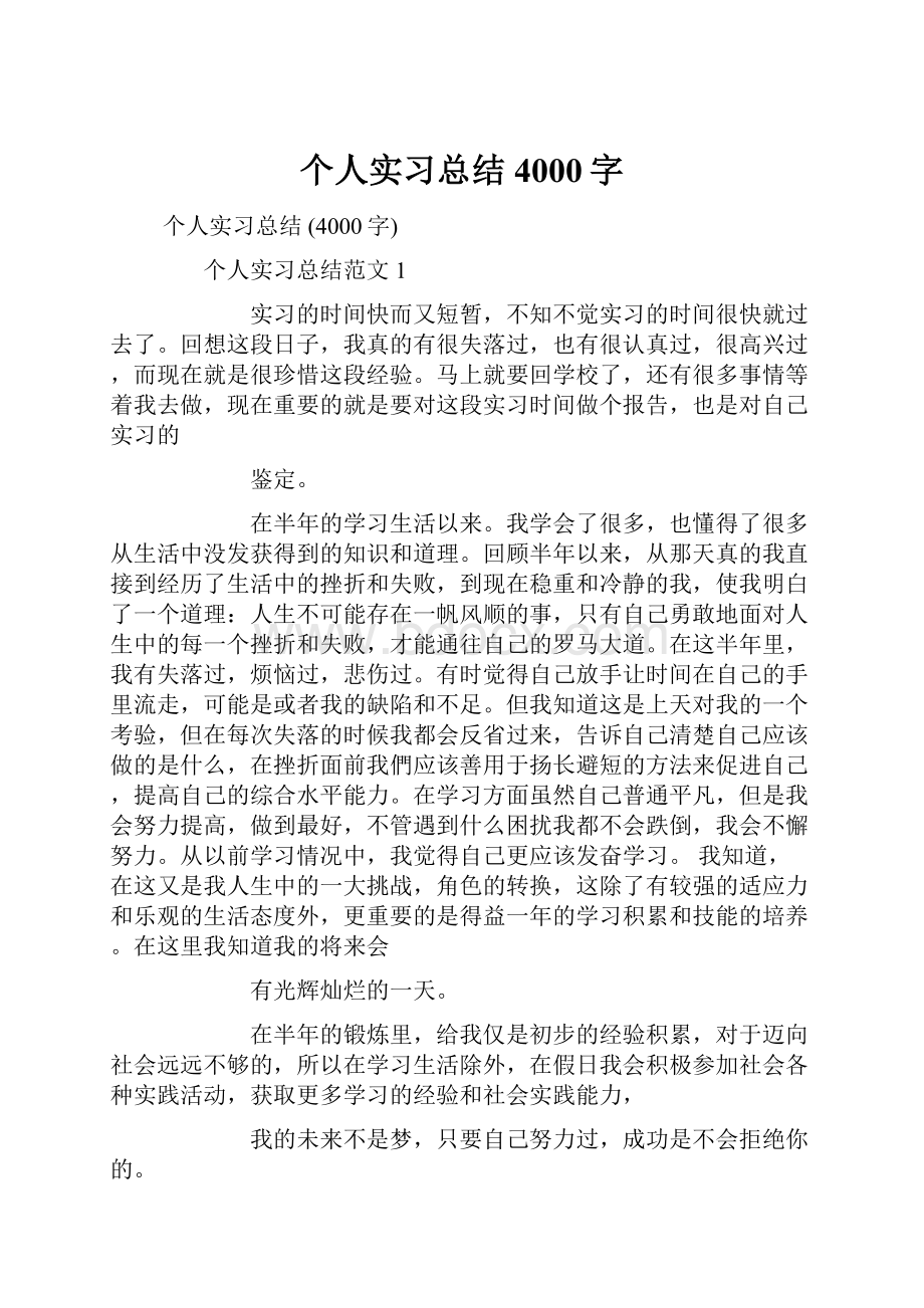 个人实习总结 4000字Word格式文档下载.docx