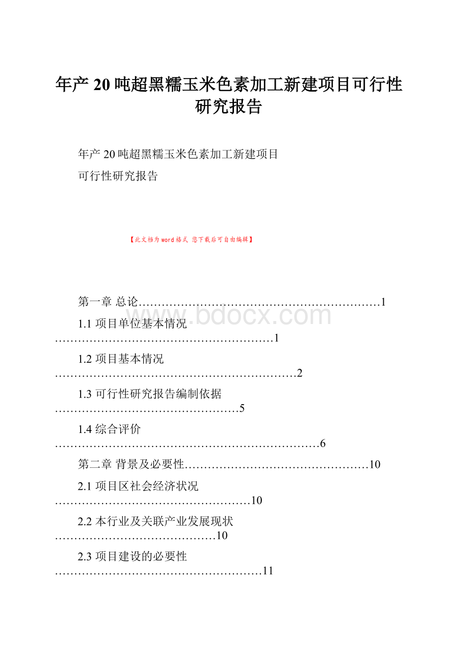 年产20吨超黑糯玉米色素加工新建项目可行性研究报告Word文档下载推荐.docx_第1页