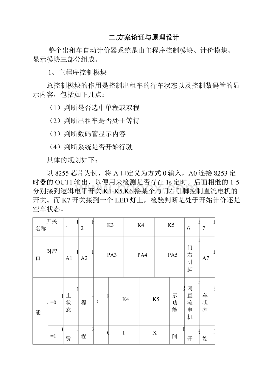 《微机实验及课程设计》课程设计报告出租车自动计价器.docx_第3页