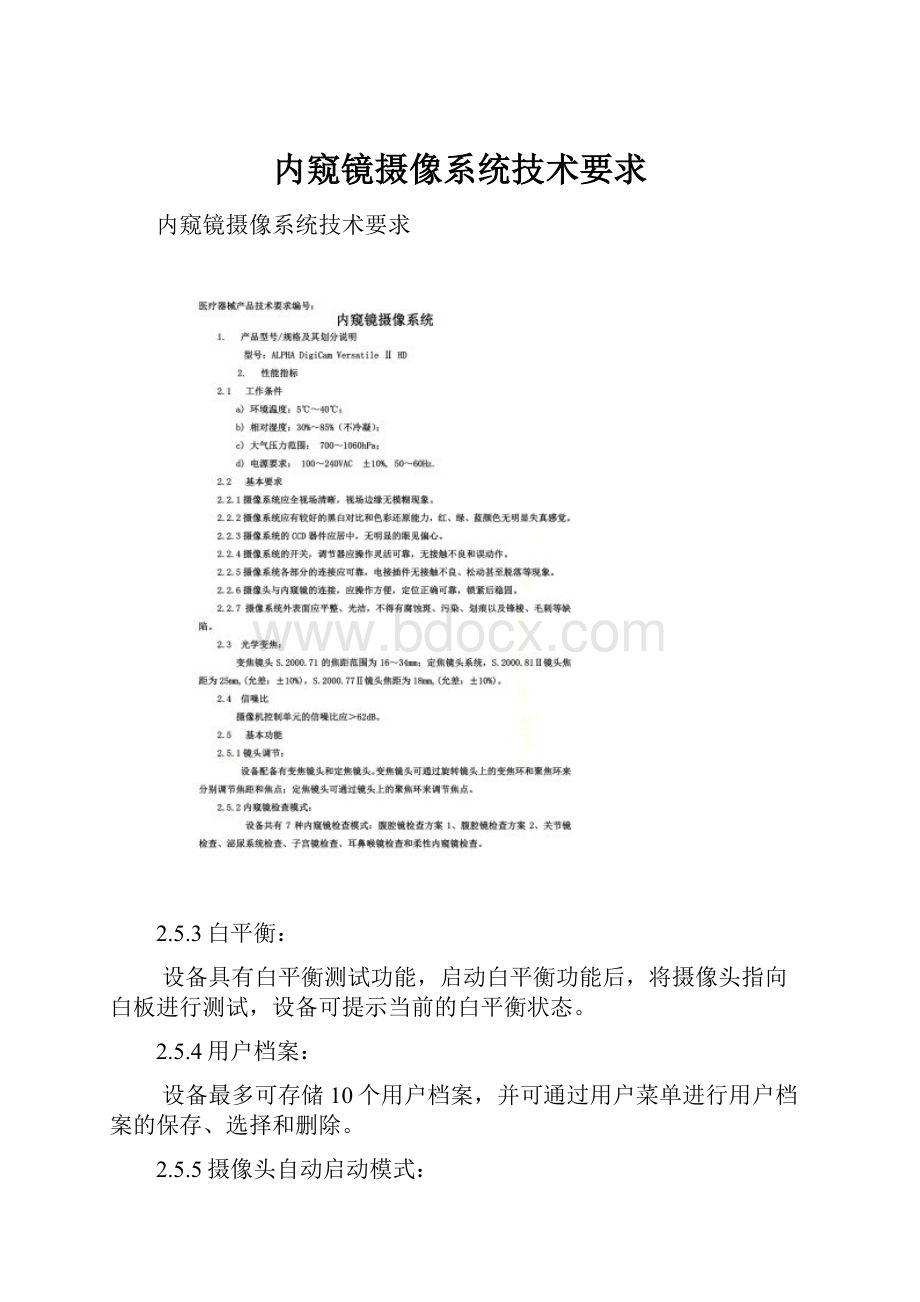 内窥镜摄像系统技术要求文档格式.docx_第1页