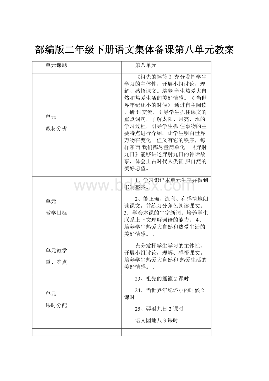 部编版二年级下册语文集体备课第八单元教案Word下载.docx_第1页