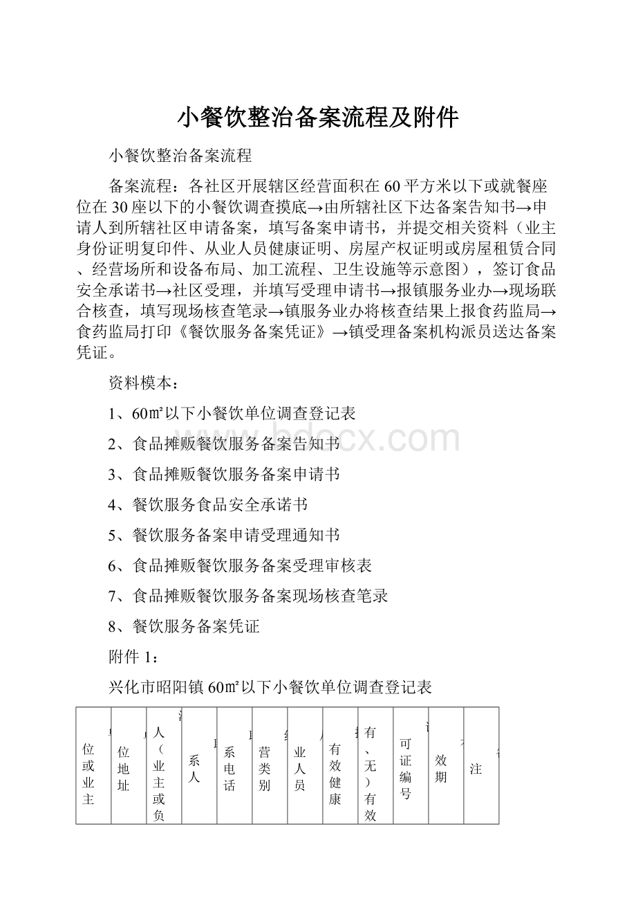 小餐饮整治备案流程及附件Word下载.docx