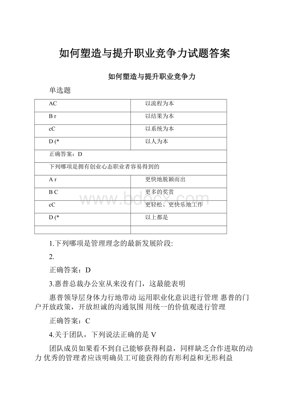 如何塑造与提升职业竞争力试题答案Word格式文档下载.docx_第1页