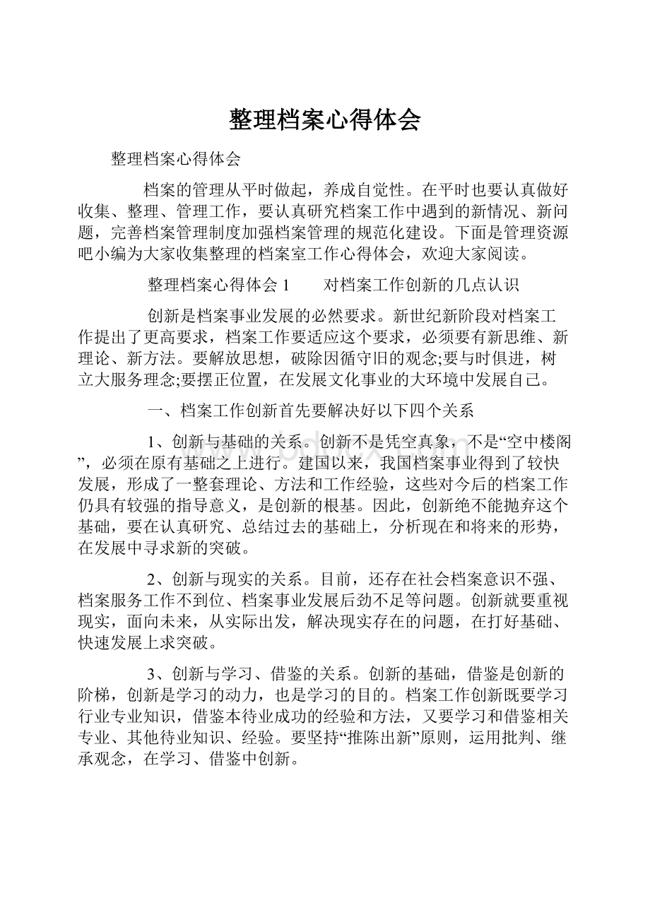 整理档案心得体会文档格式.docx