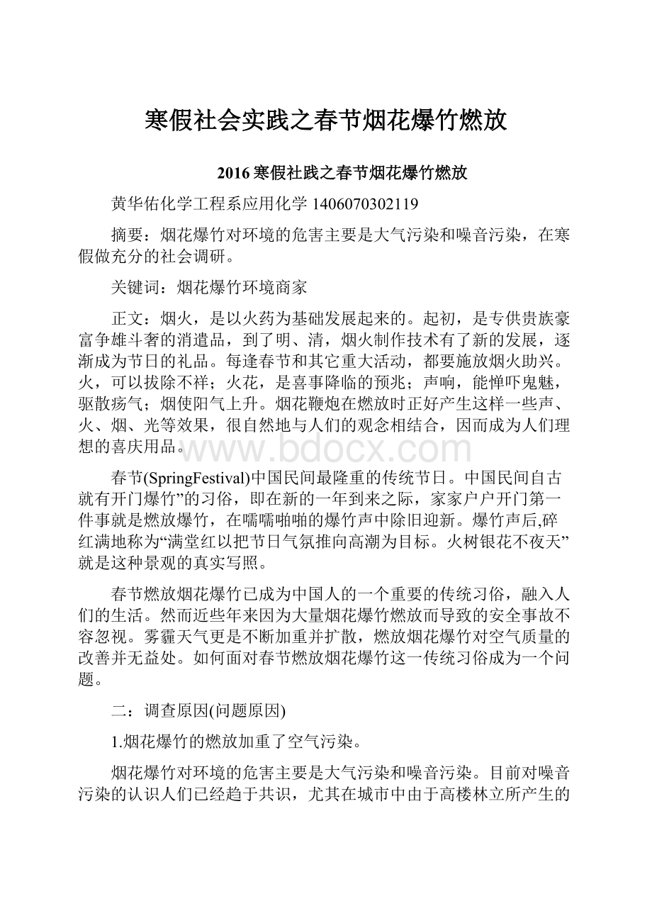 寒假社会实践之春节烟花爆竹燃放Word格式.docx