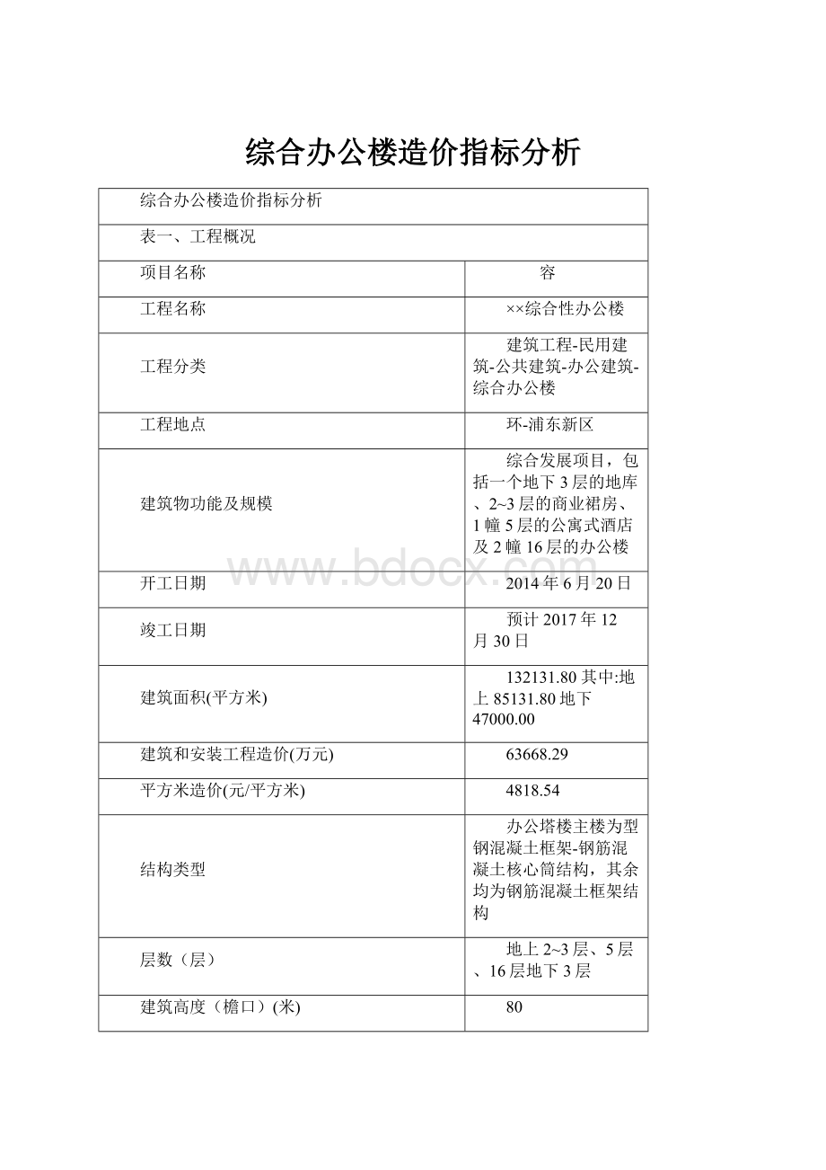 综合办公楼造价指标分析文档格式.docx_第1页