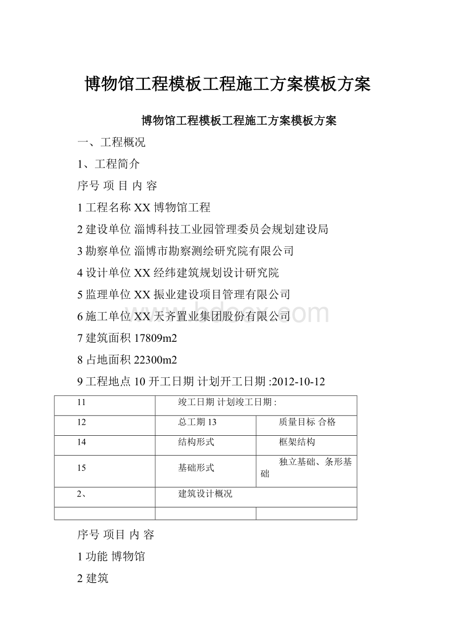 博物馆工程模板工程施工方案模板方案.docx_第1页