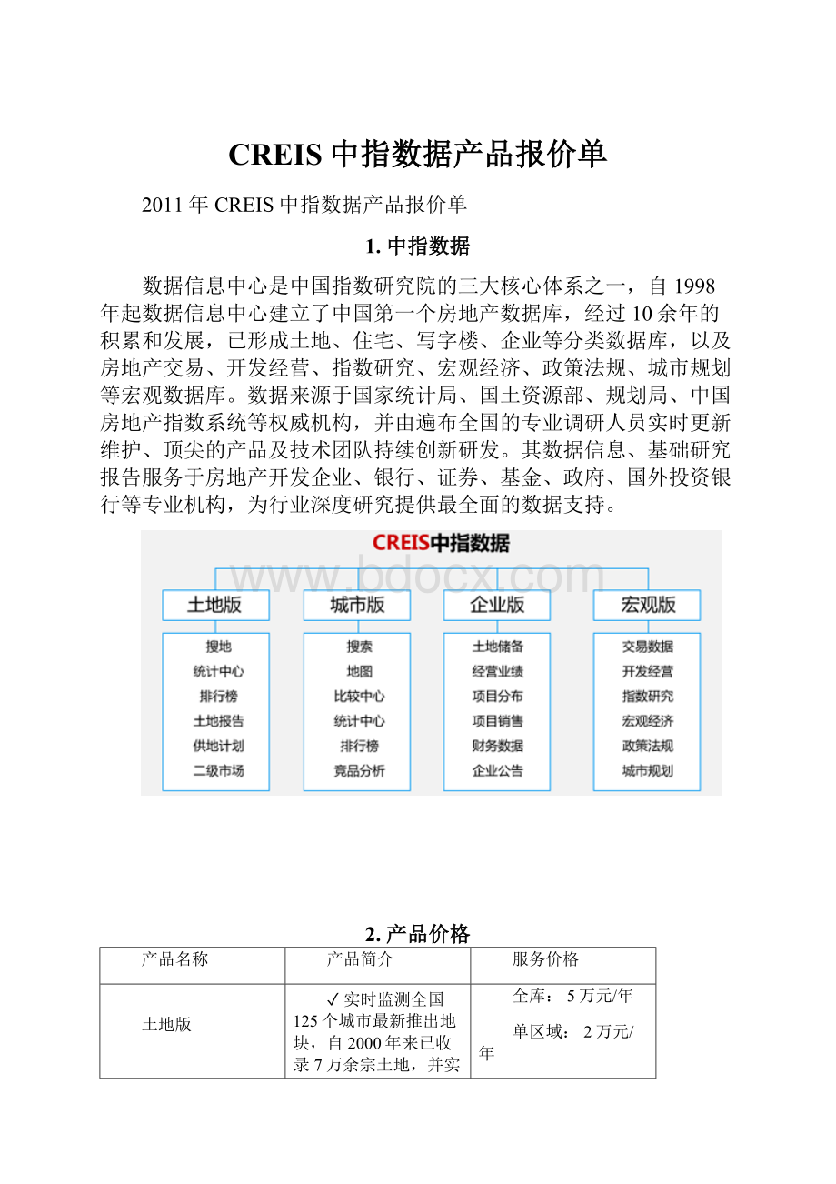 CREIS中指数据产品报价单Word下载.docx