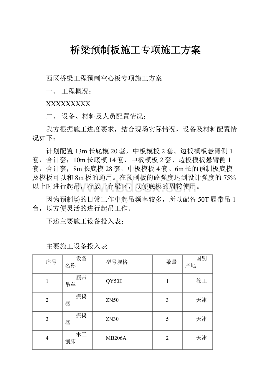 桥梁预制板施工专项施工方案.docx_第1页