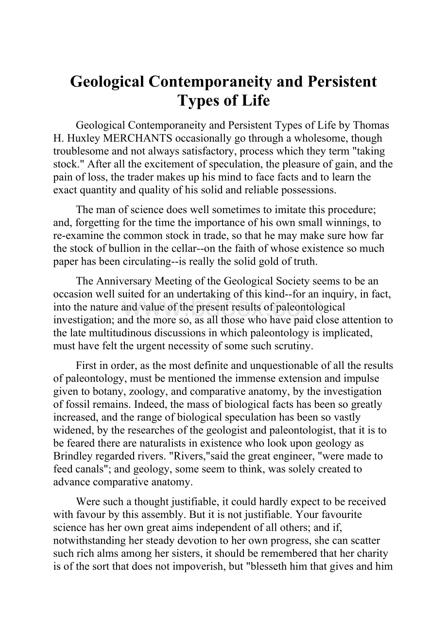 Geological Contemporaneity and Persistent Types of Life.docx