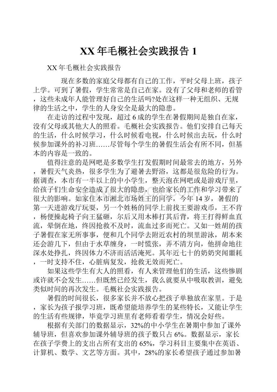 XX年毛概社会实践报告1.docx_第1页