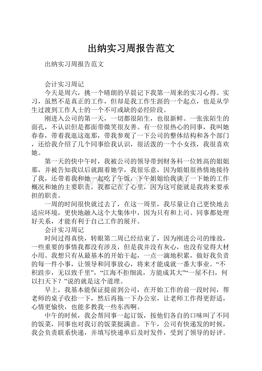 出纳实习周报告范文文档格式.docx_第1页