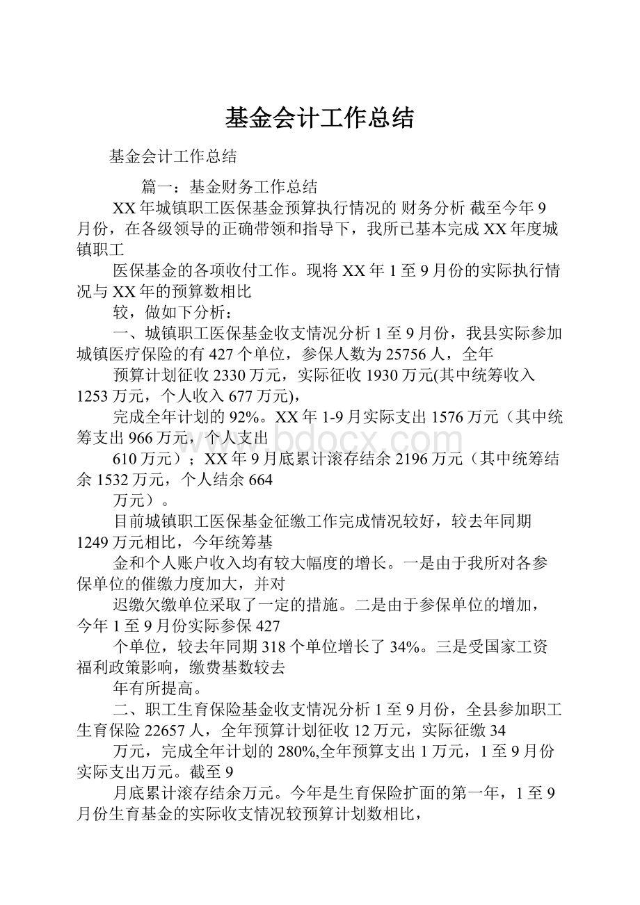 基金会计工作总结Word格式文档下载.docx