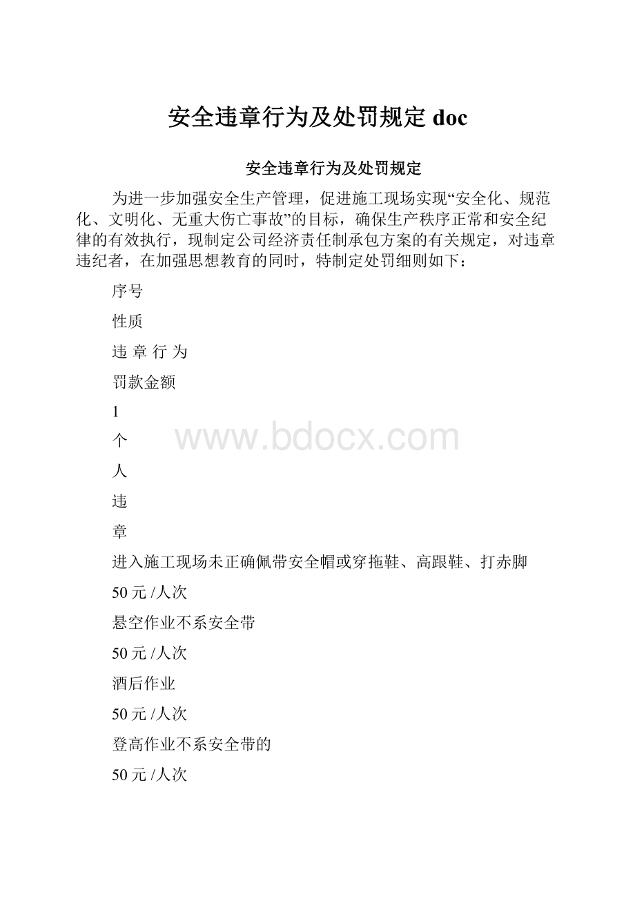 安全违章行为及处罚规定doc文档格式.docx