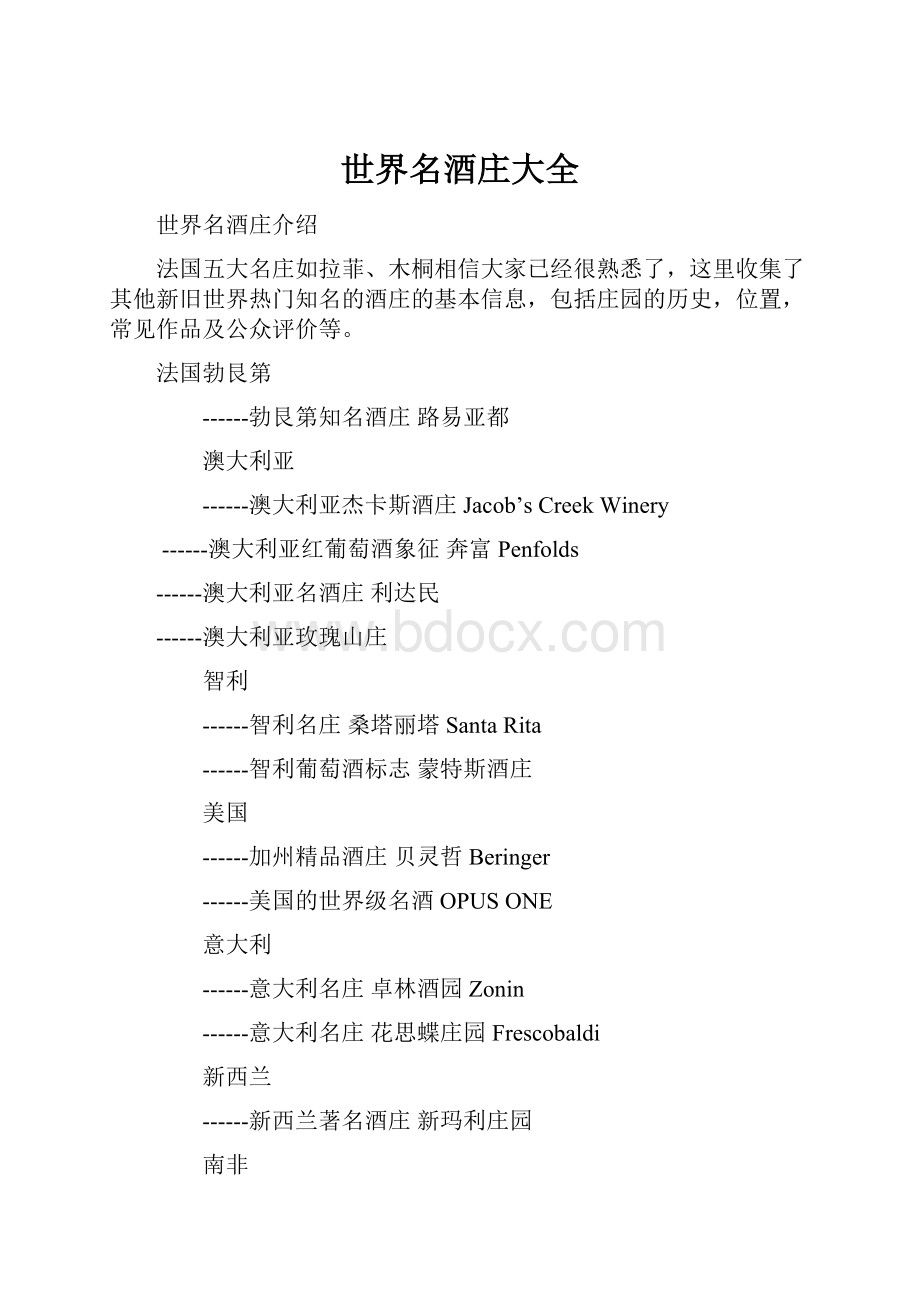 世界名酒庄大全Word文件下载.docx_第1页