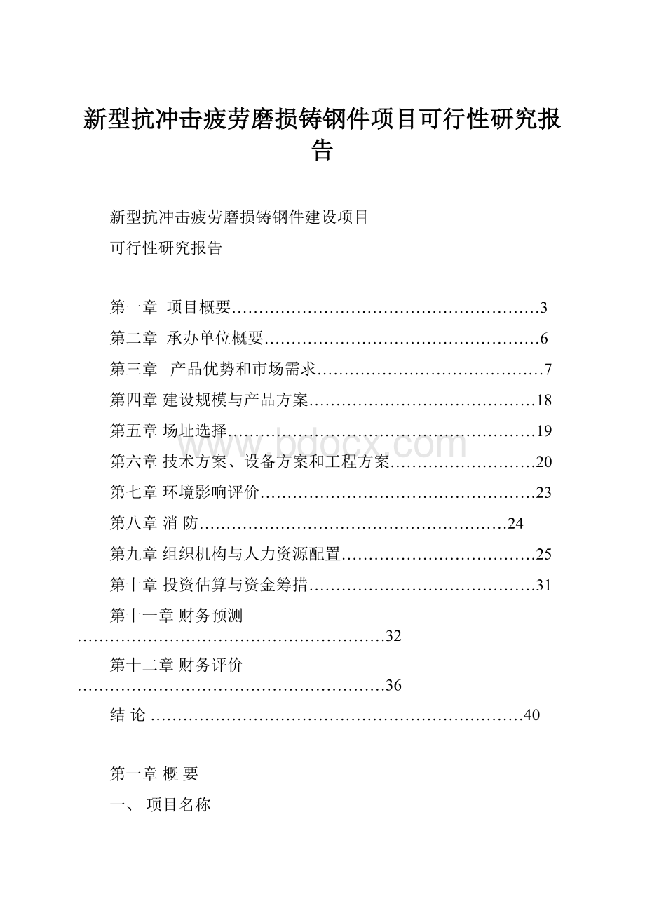 新型抗冲击疲劳磨损铸钢件项目可行性研究报告Word文件下载.docx