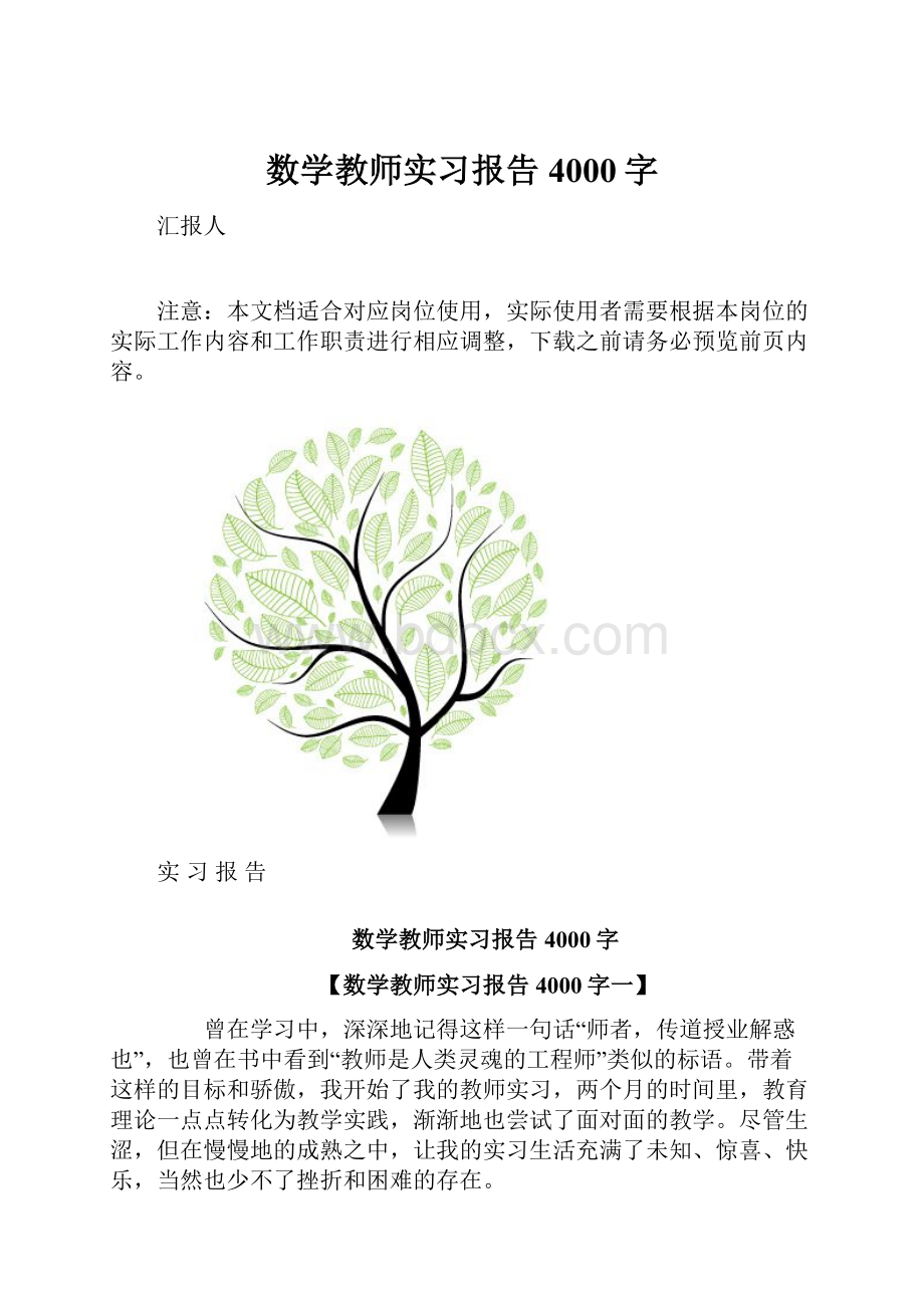 数学教师实习报告4000字文档格式.docx