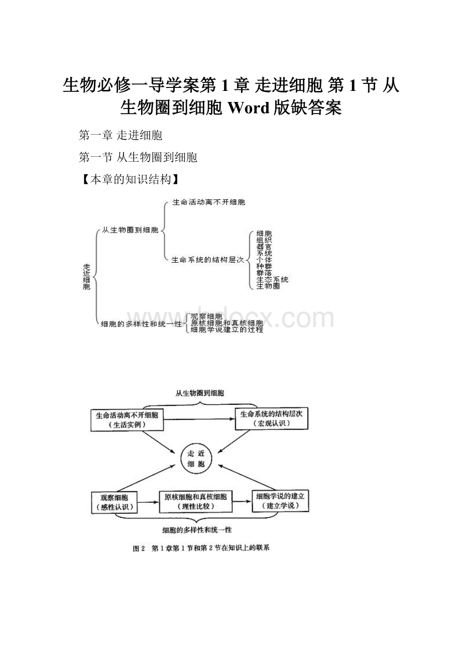 生物必修一导学案第1章 走进细胞 第1节 从生物圈到细胞 Word版缺答案.docx_第1页