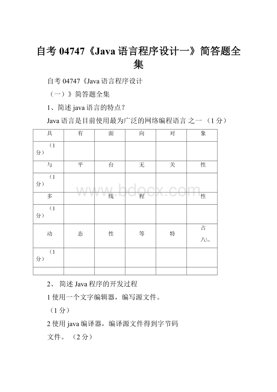 自考04747《Java语言程序设计一》简答题全集.docx