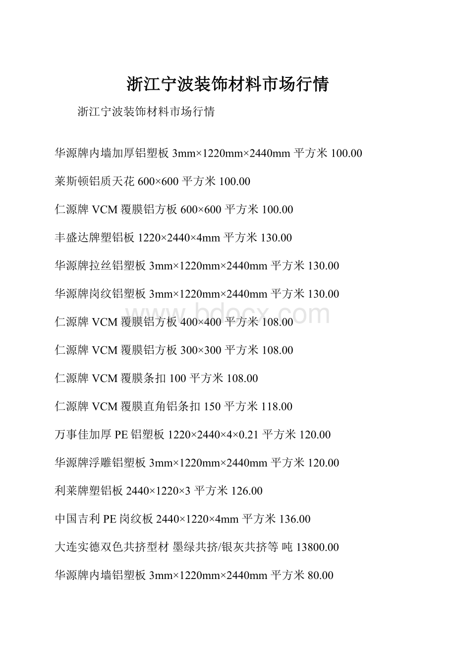 浙江宁波装饰材料市场行情Word格式文档下载.docx_第1页