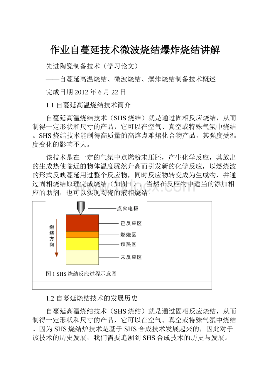 作业自蔓延技术微波烧结爆炸烧结讲解.docx