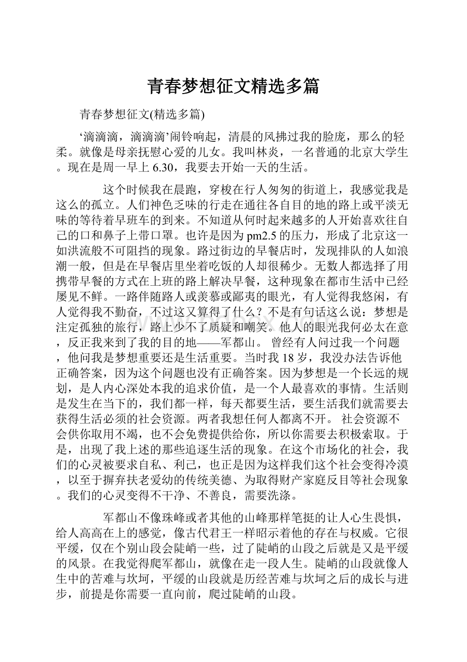 青春梦想征文精选多篇Word文档下载推荐.docx