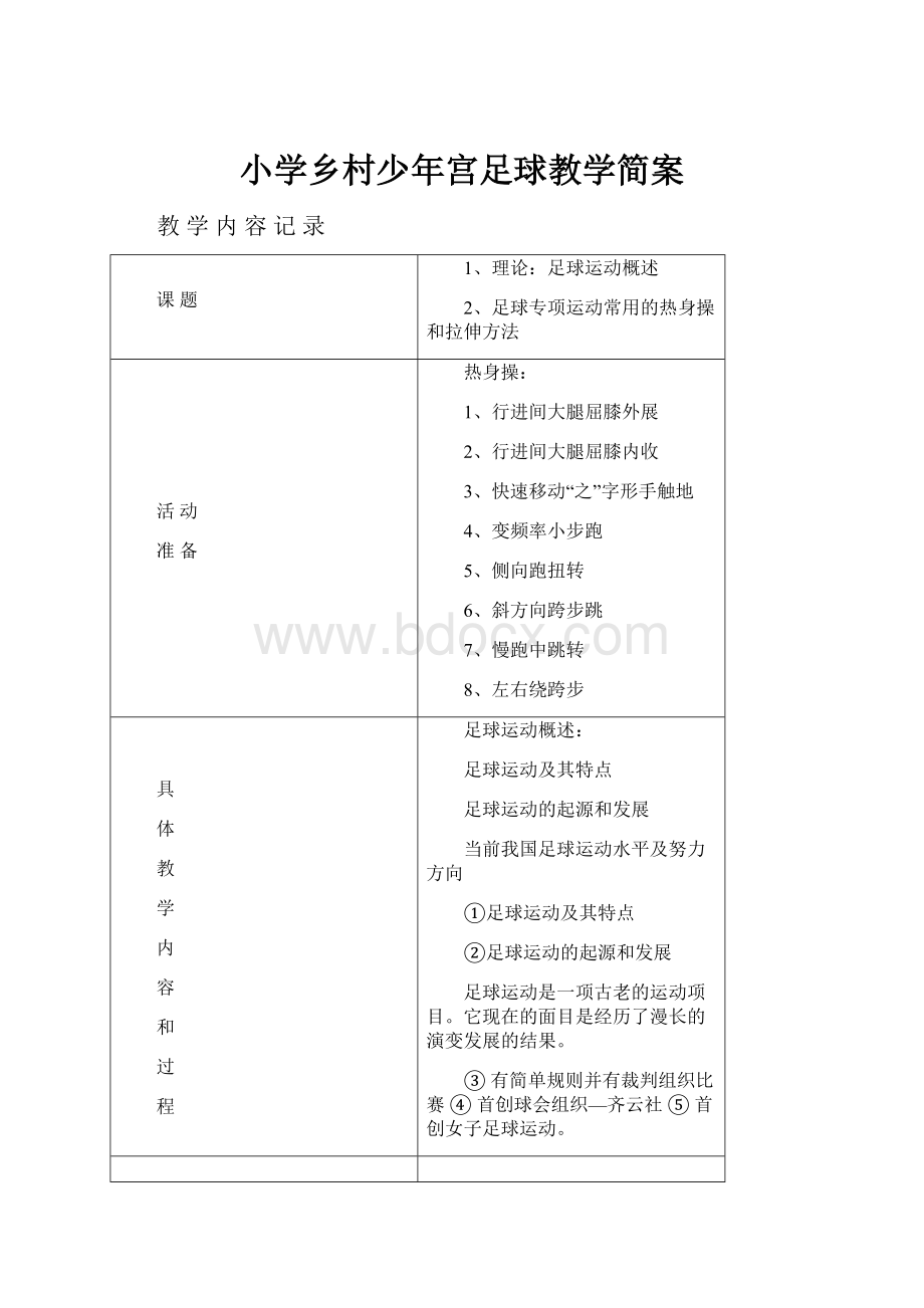 小学乡村少年宫足球教学简案Word文档下载推荐.docx