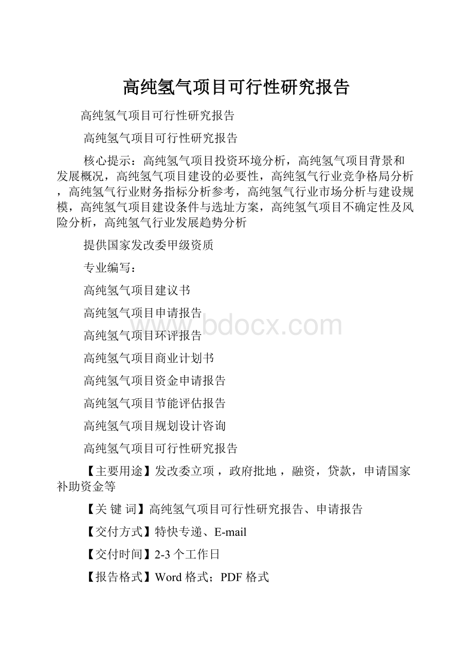 高纯氢气项目可行性研究报告Word格式文档下载.docx_第1页