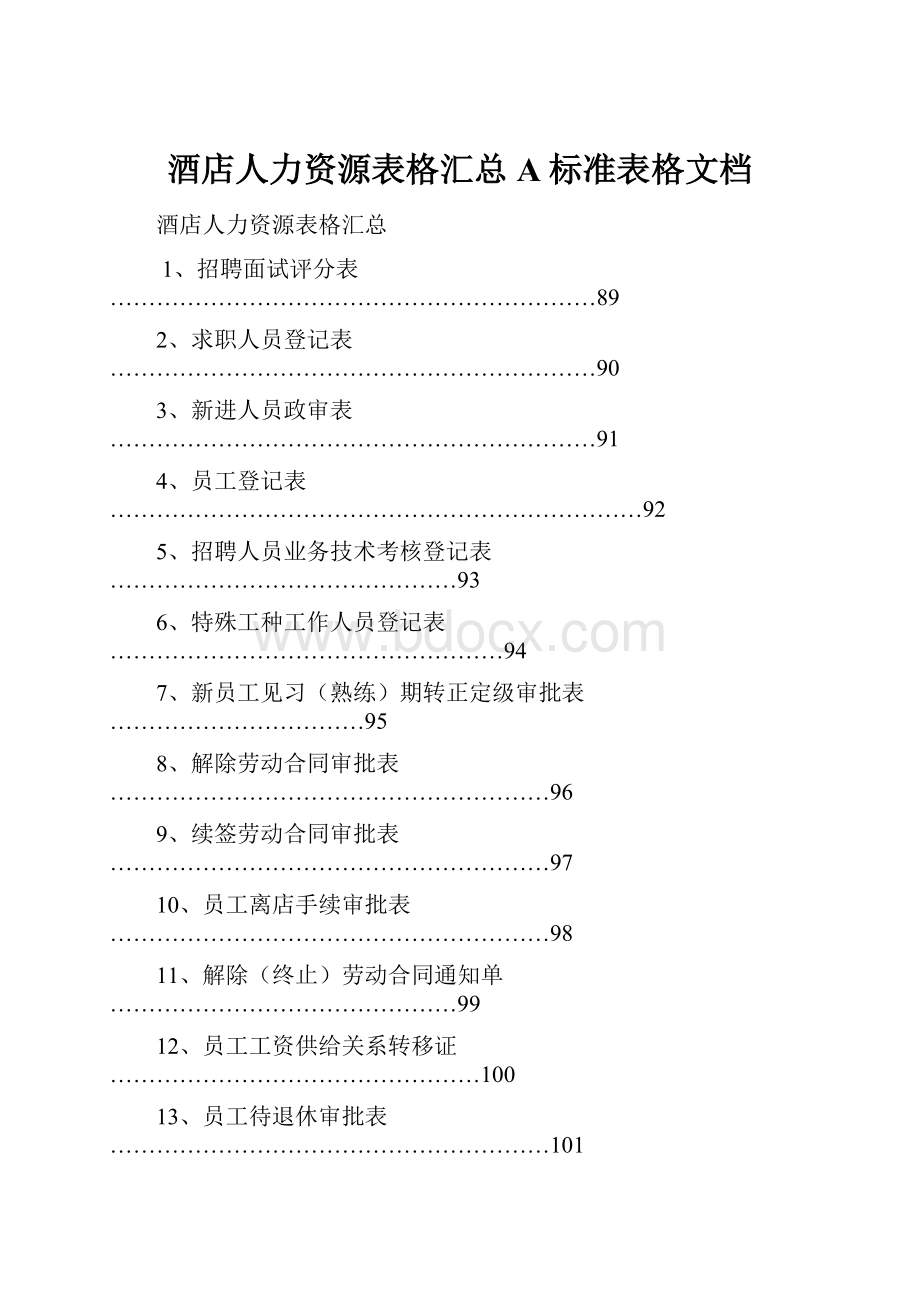 酒店人力资源表格汇总A标准表格文档.docx_第1页