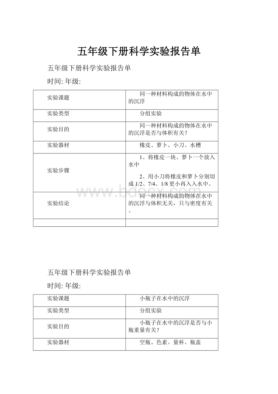 五年级下册科学实验报告单.docx_第1页