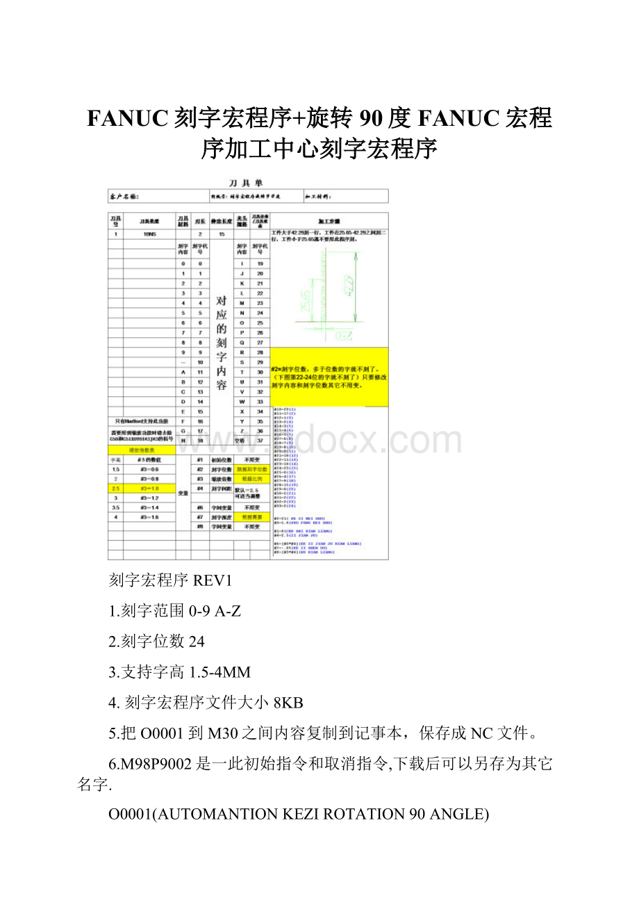 FANUC刻字宏程序+旋转90度FANUC宏程序加工中心刻字宏程序.docx