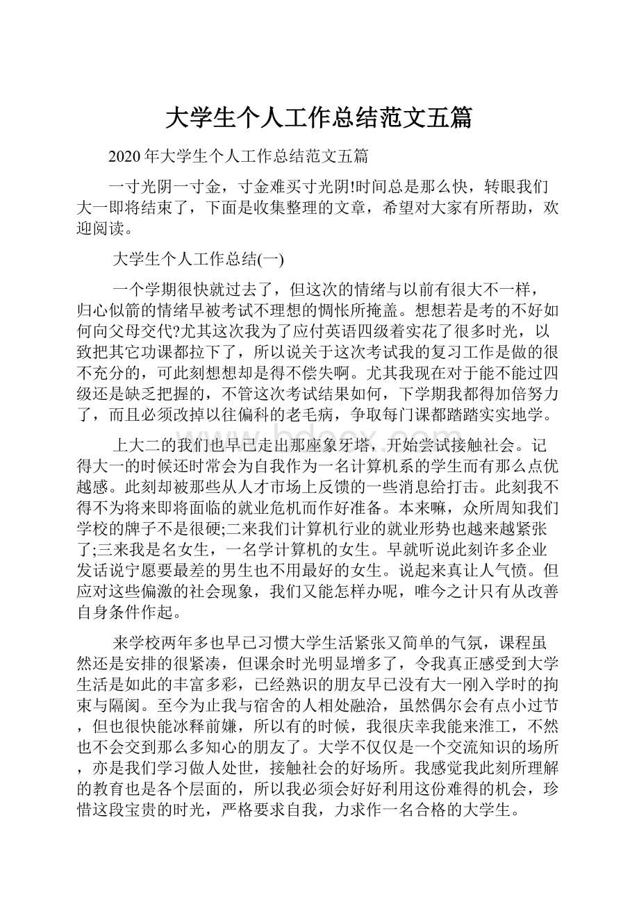 大学生个人工作总结范文五篇.docx