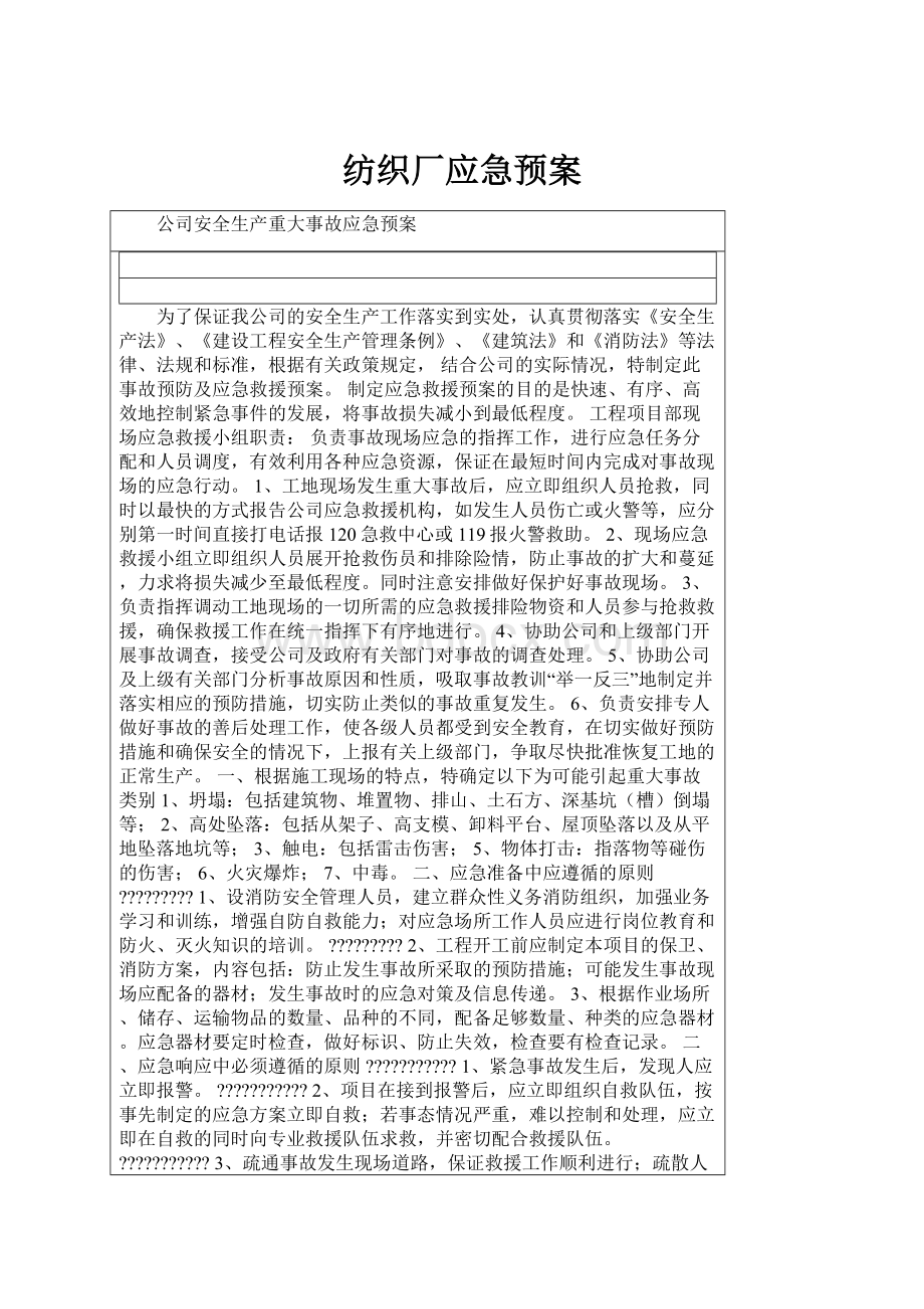 纺织厂应急预案Word格式文档下载.docx_第1页