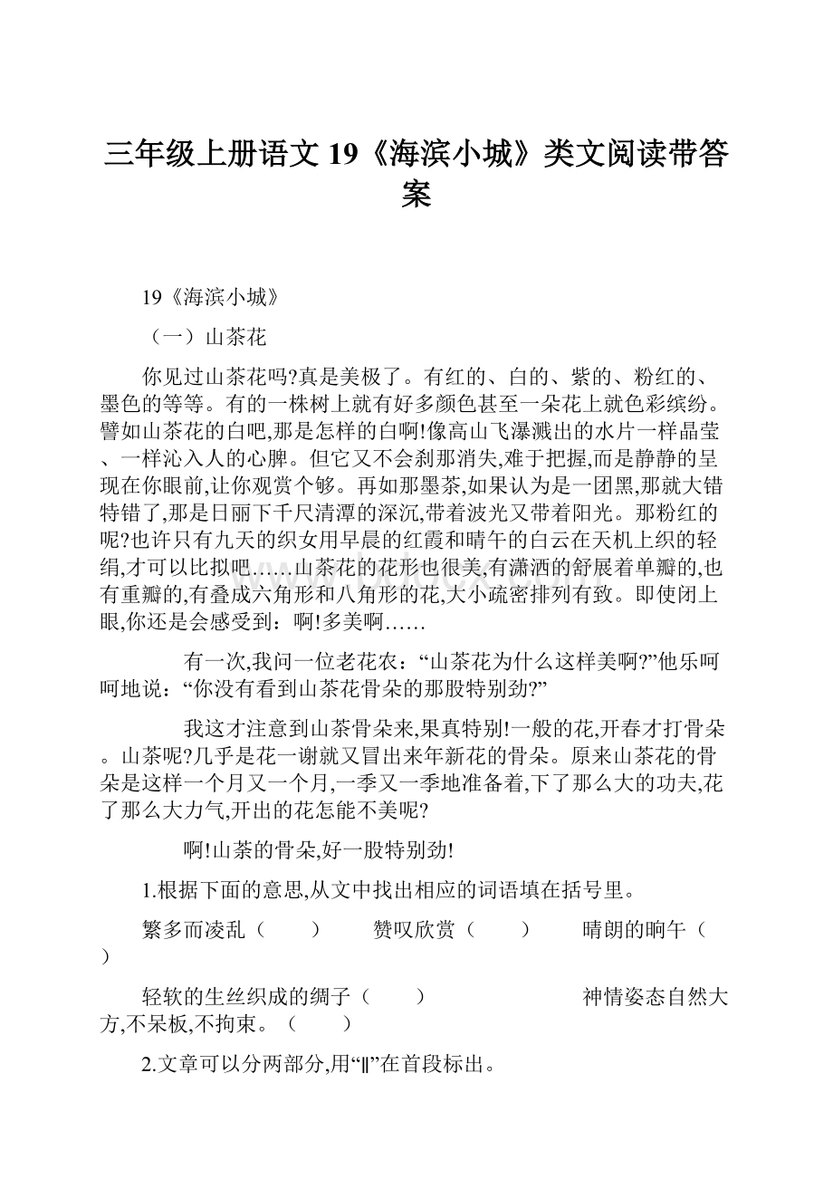 三年级上册语文19《海滨小城》类文阅读带答案.docx