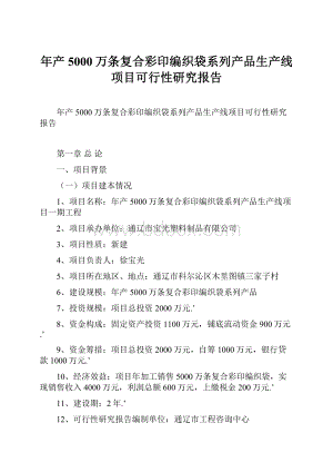 年产5000万条复合彩印编织袋系列产品生产线项目可行性研究报告文档格式.docx