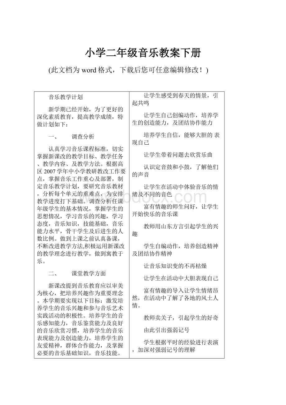 小学二年级音乐教案下册Word下载.docx