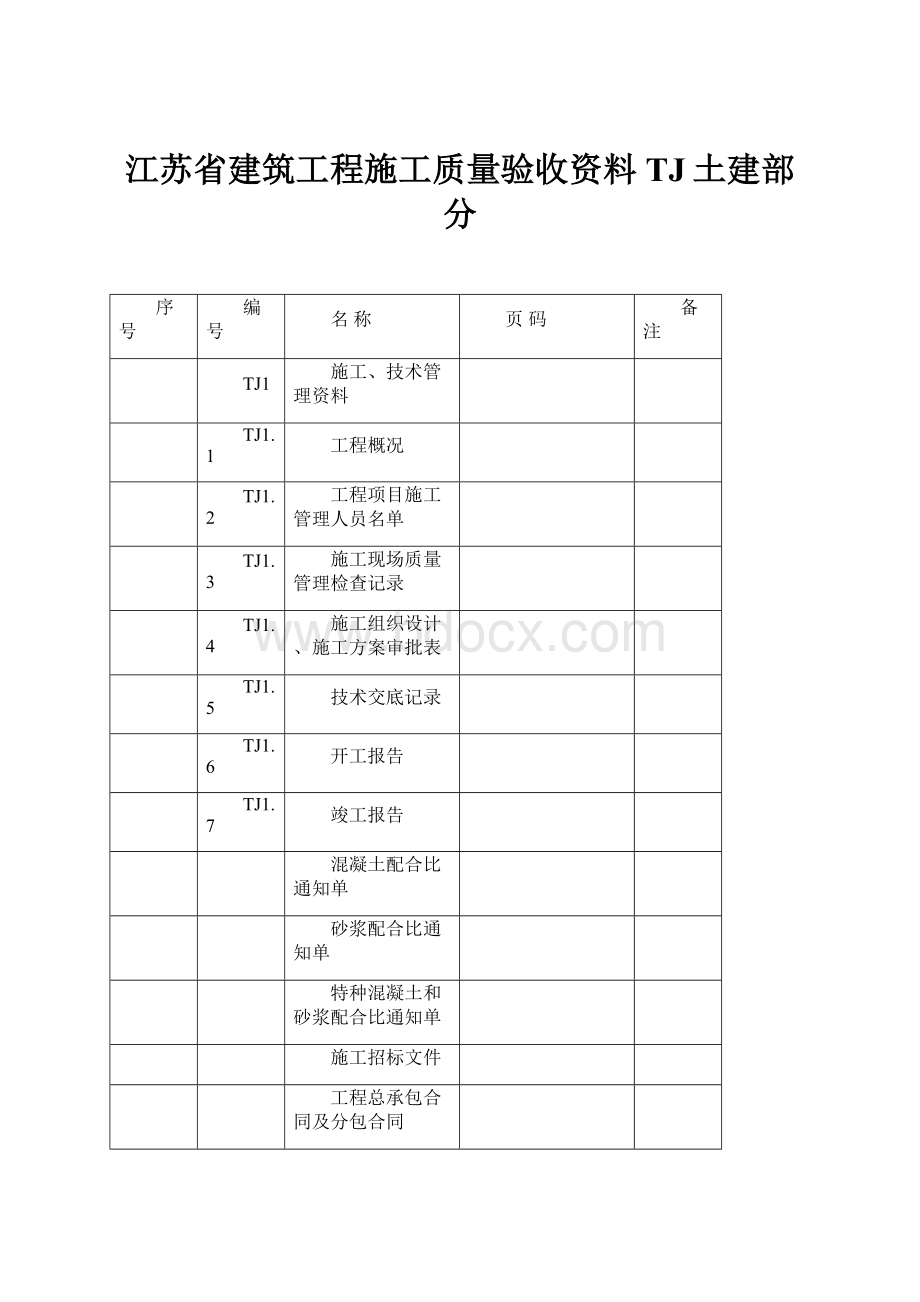 江苏省建筑工程施工质量验收资料TJ土建部分.docx_第1页