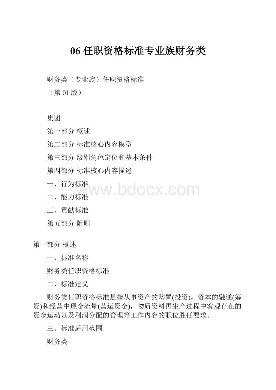 06 任职资格标准专业族财务类Word下载.docx