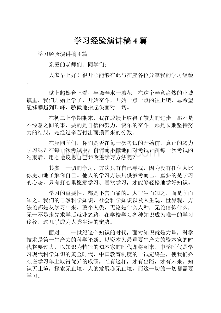 学习经验演讲稿4篇.docx_第1页