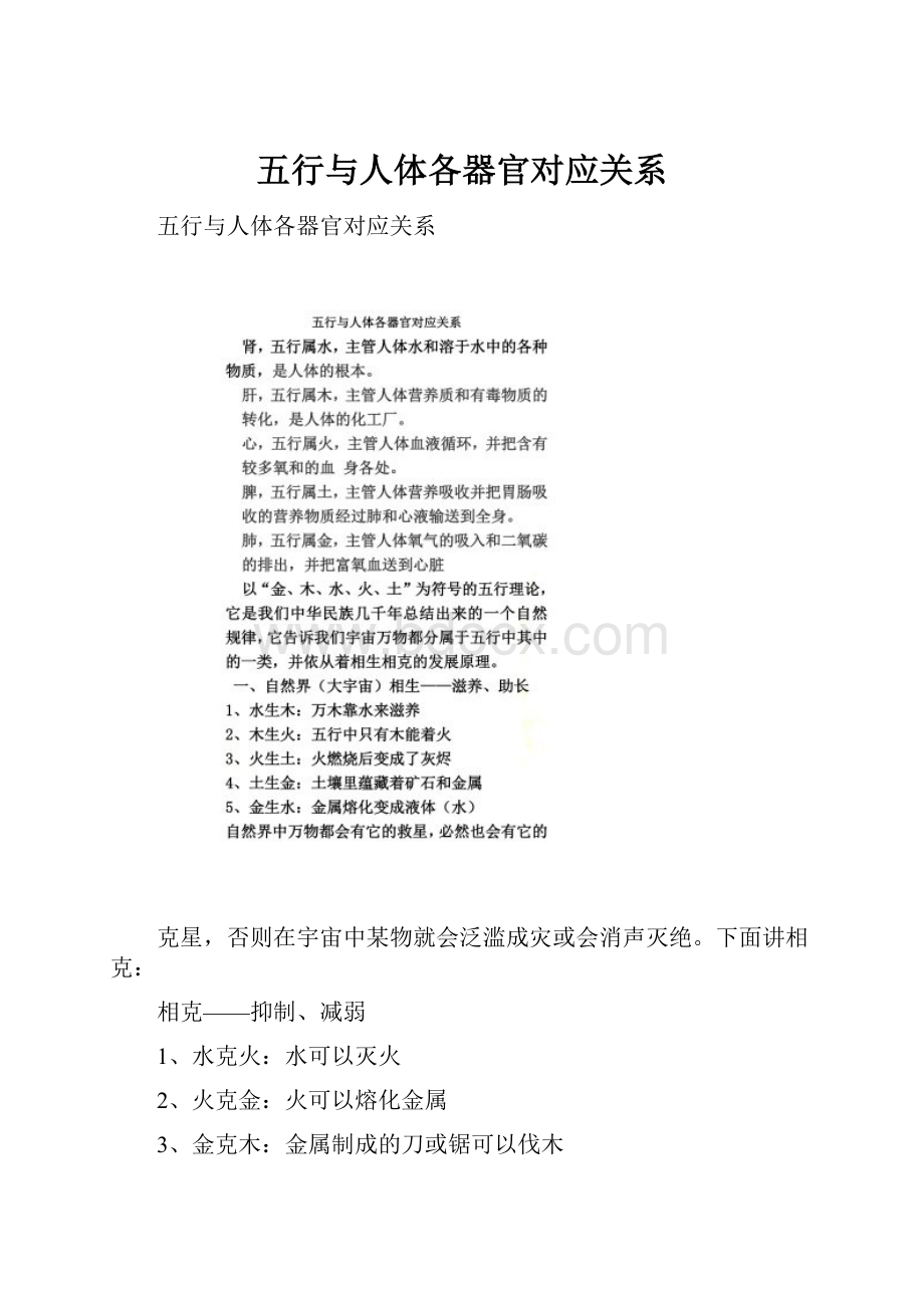 五行与人体各器官对应关系Word文档下载推荐.docx_第1页