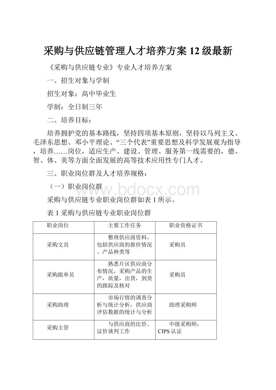 采购与供应链管理人才培养方案12级最新Word文档下载推荐.docx